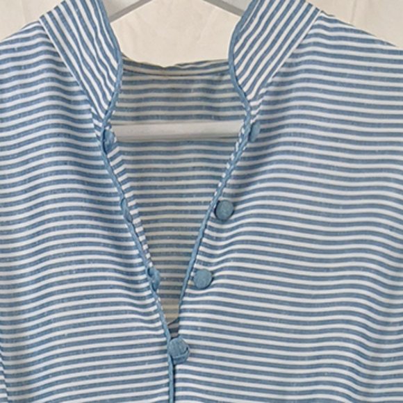 1970s Vintage Blue & White Pinstripe Dress Size S - Picture 5 of 7